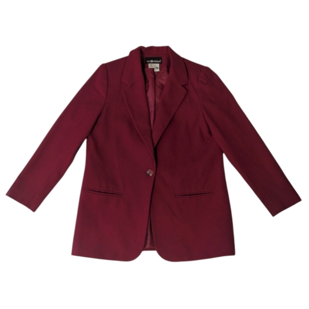 VTG 90s Sag Harbor Estilo Red Wool Single Breast Pockets Lined Blazer Women's 10